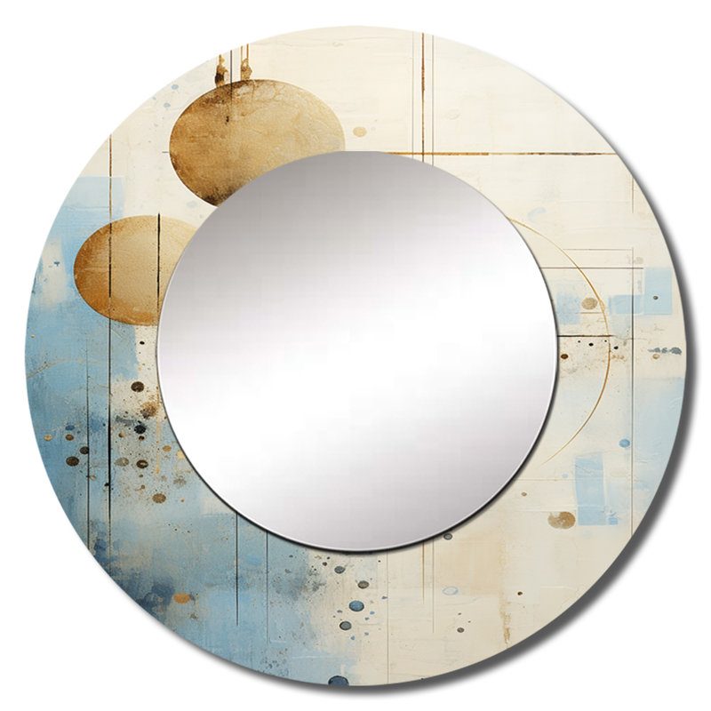 Semih minimalisme astrologie grunge Collage II - miroir mural astrologie, miroir décoratif rond bleu, impression d'art en métal