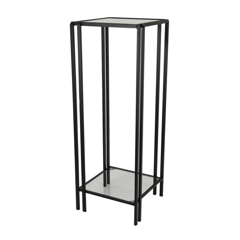 Table à plante Buckley, métal noir, plateau carré en miroir, H 33,5 po x l 12,25 po x P 12,25 po