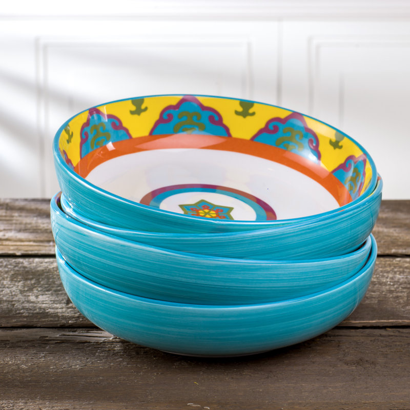 Galicia Multicolor Ceramic Bohemian Pasta Bowls, Set of 4