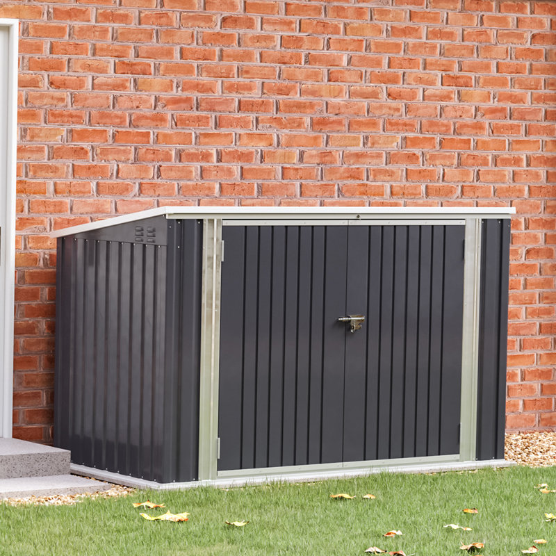 Charcoal‑Black Sloped‑Roof Metal Bike Storage Shed