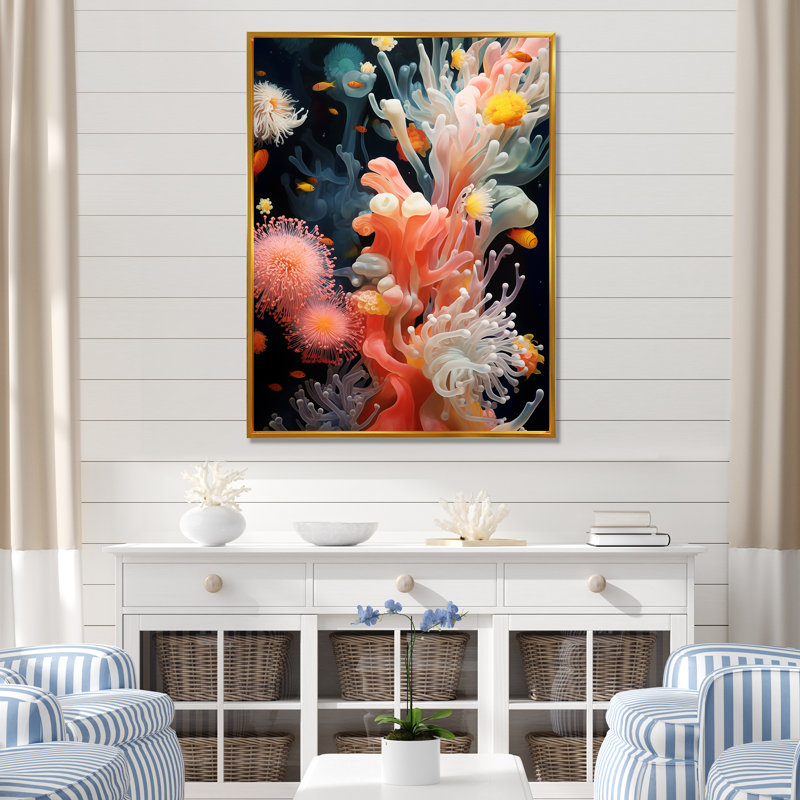 Underwater Vibrant Pink Coral - Beach & Ocean, reproduction d'art sur toile, Cadre flottant doré