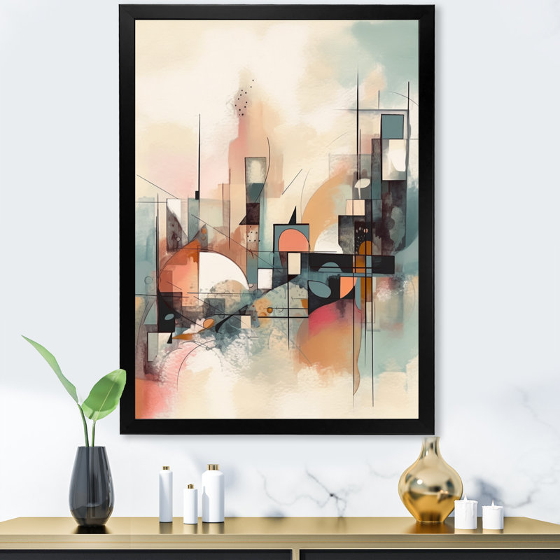 Explorations In Serenity I - Impression sur toile géométrique moderne, H 32 po x l 24 po x P 1 po, Cadre flottant noir