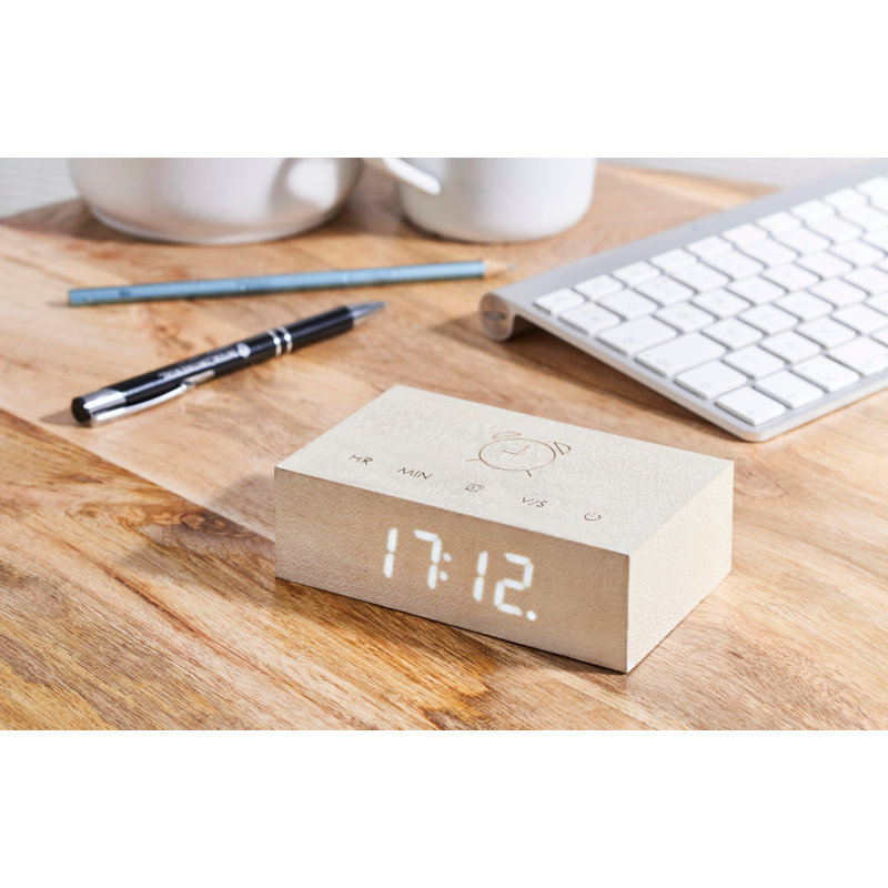 Digital Manufactured Wood Electric Alarm Tabletop Clock, White Maple