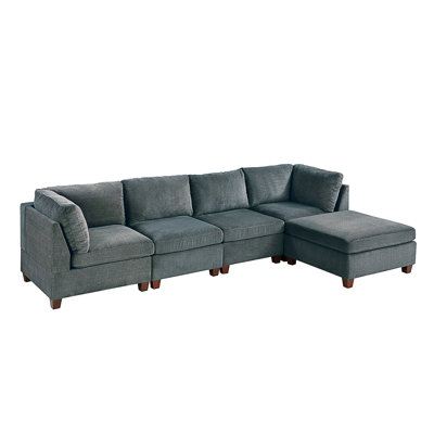 Cruz 5-Piece Modular Linen-Like Sectional Sofa with Ottoman