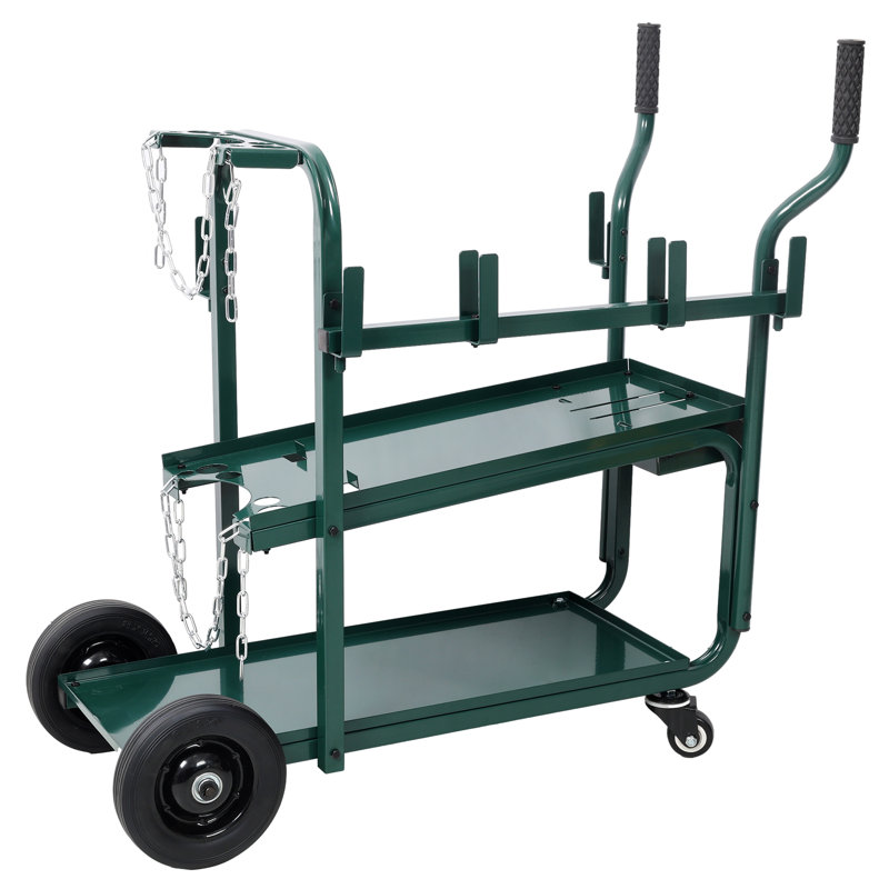 Chariot de soudage robuste à 2 niveaux avec tablette supérieure en angle, chariot de rangement portatif en acier pour bouteilles MIG / TIG / ARC et à gaz