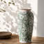 Grand vase en céramique émaillée craquelée avec imprimé floral vert rétro, vase de style campagnard pour manteau de cheminée, buffet, centre de table basse
