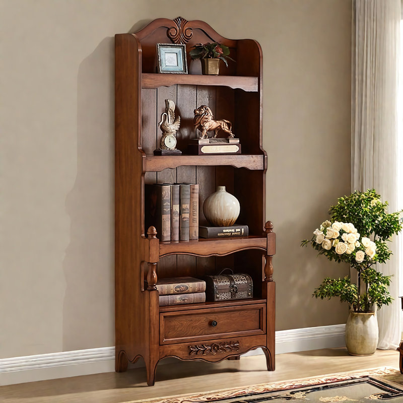 Fine Brown Rubber Wood Solid Wood Bookcase