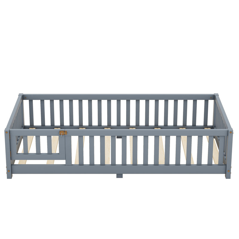 Lit simple pour enfant avec garde-corps et porte, Gris