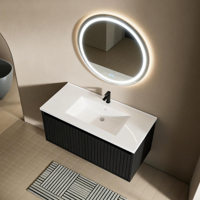 30 Inch Modern Bathroom Vanity With Divided Drawer, Vertical Textured Front And Floating Design - Wall-Mounted Storage Cabinet