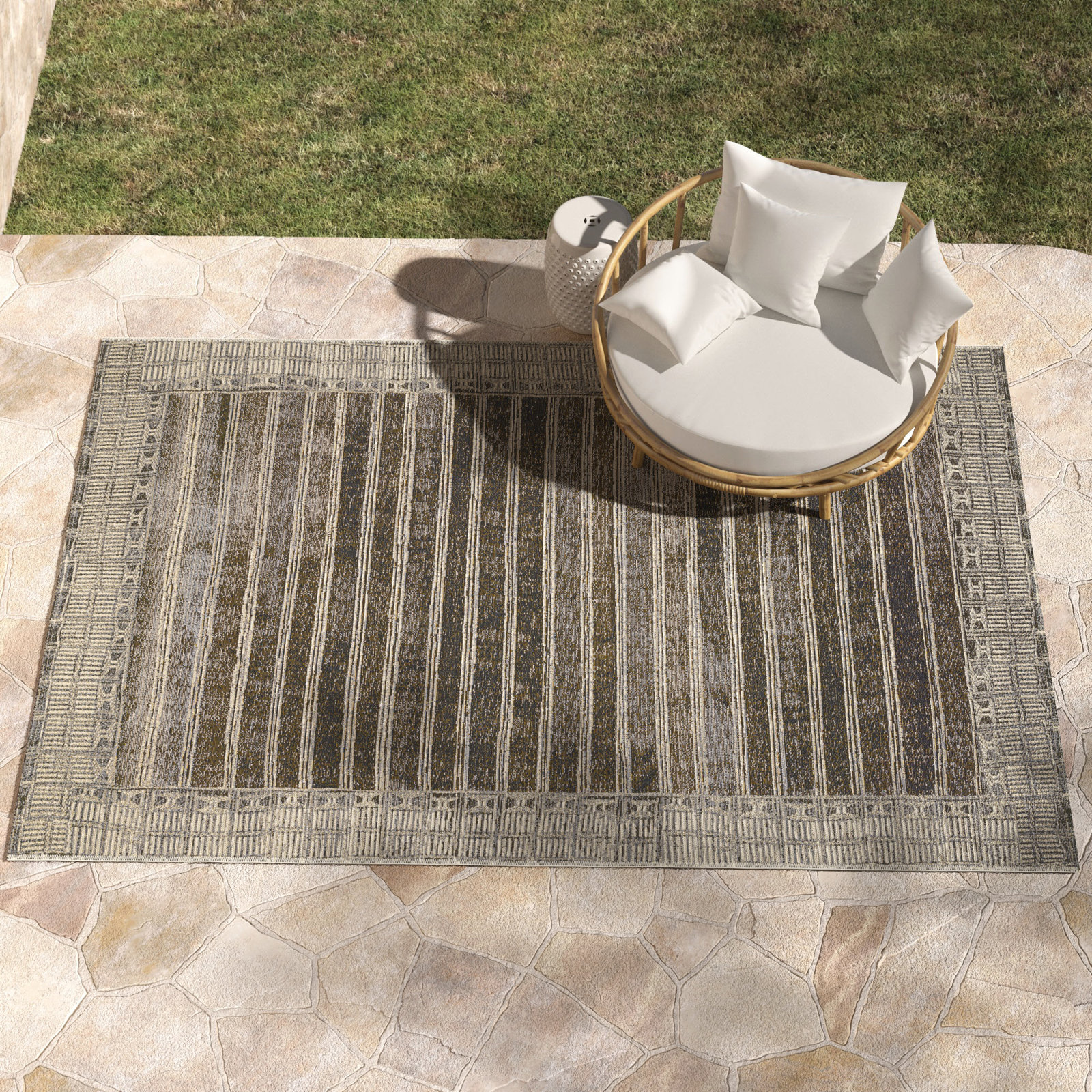 Boden Charcoal Ivory Striped Outdoor Rug, Rectangle 10'6" x 13'9"