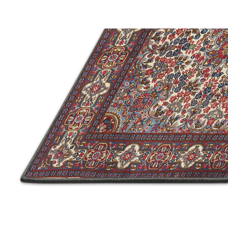 Tapis traditionnel rouge / bleu / beige Drasner, Rectangle 7 pi x 9 pi