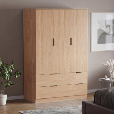 3 Door 4 Drawer Wardrobe Spacious Bedroom Storage with Hanging Rail Shelves and Modern Design