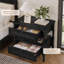 Ensemble de 2 tables de chevet en rotin avec station de charge, table de chevet, noir