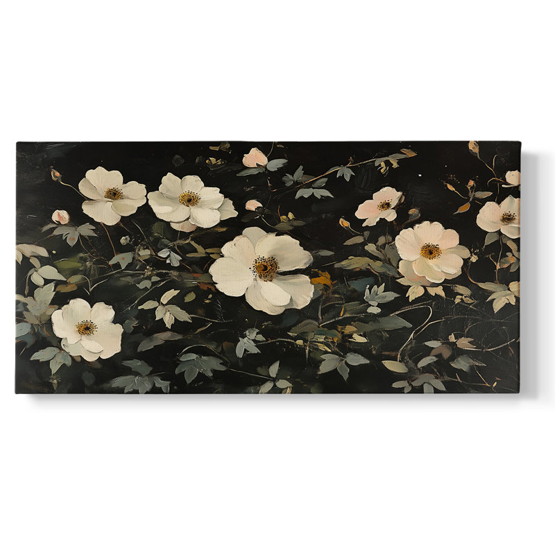 Botanical Series-CECXIX- Toile tendue avec châssis tendue, prête à être accrochée, Noir, H 21 po x l 41 po