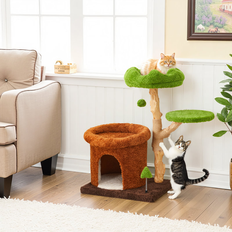 Arbre à chat 32 pouces à niveaux multiples avec poteaux à griffer en sisal naturel
