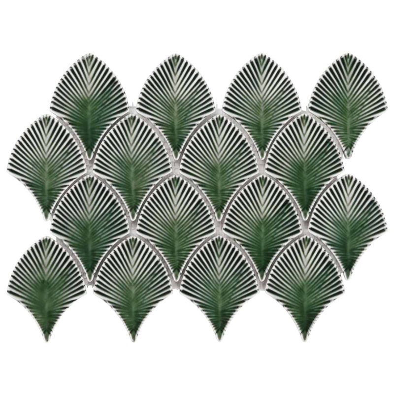 Nabi Fishscale 3X4" Crackled Glossy Glass Mosaic Tile, Deep Emerald Green