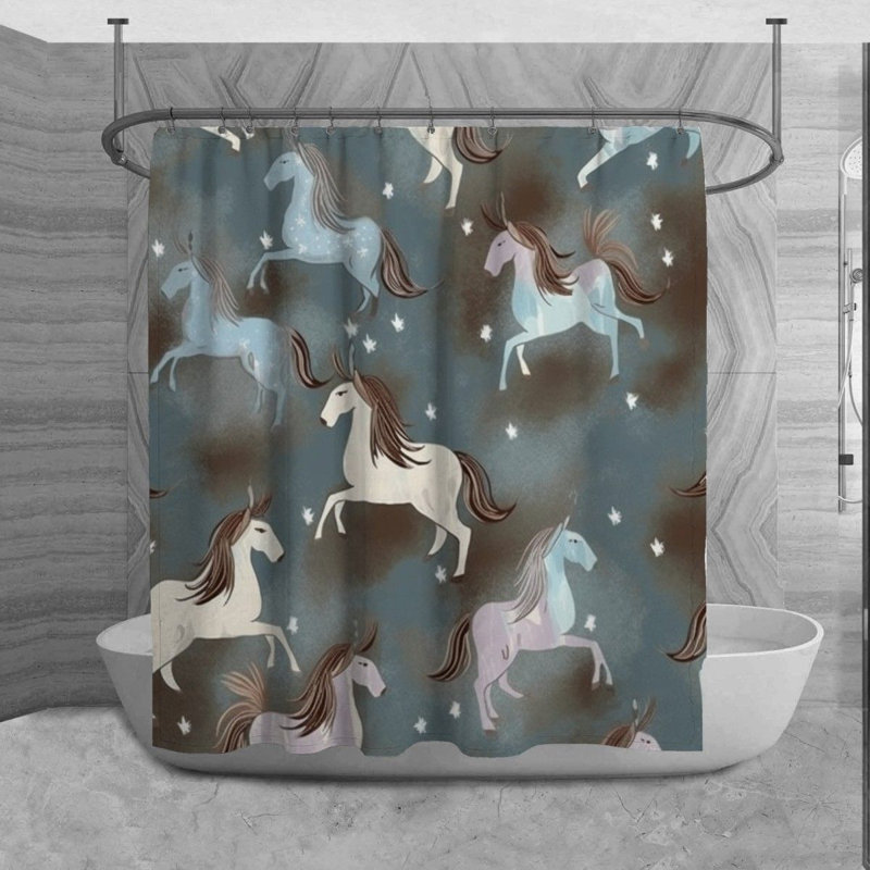 Unicorn Shower Curtain Animals Bathroom Décor Blue/Grey, H 84 po x l 70 po