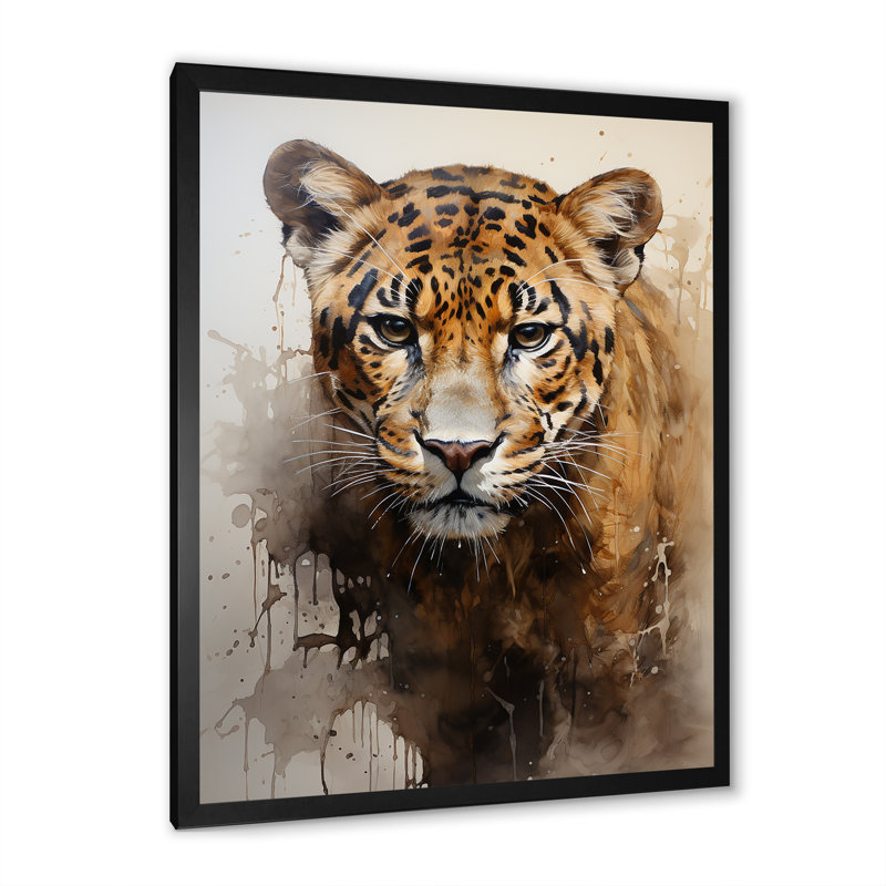 Portrait de majestueux classique Jaguar, Cadre simple noir, H 44 po x l 34 po x P 1,5 po