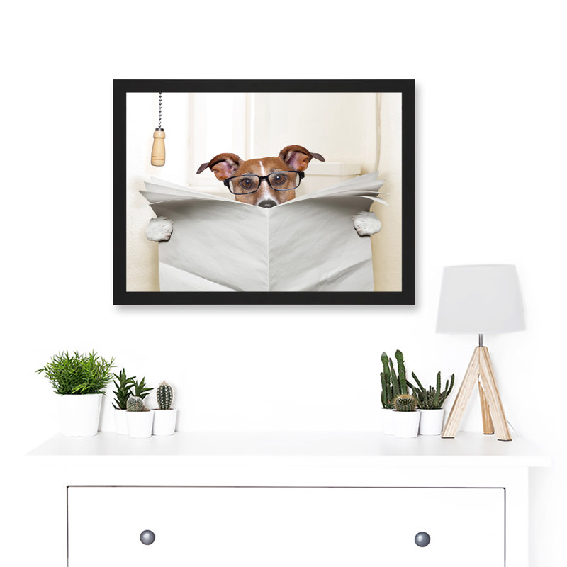 Jack Russell Dog Toilet Reading Newspaper Photo - Single Picture Frame Print