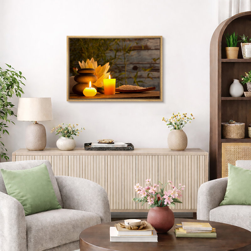 Impression sur toile, pierres Zen Zen, H 24 po x l 36 po, Cadre naturel flottant