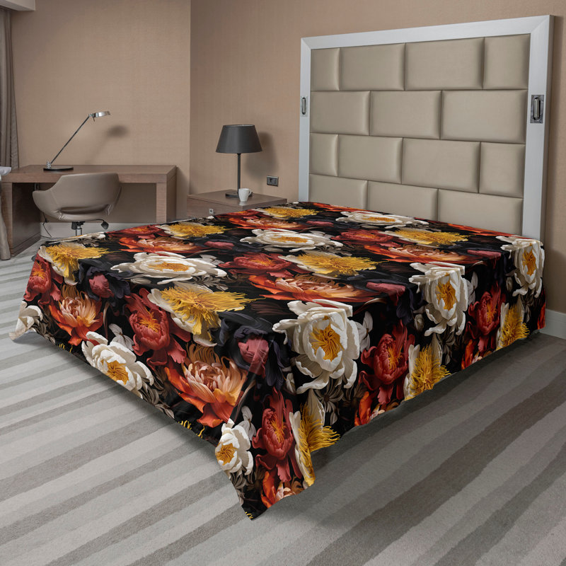 Floral Flat Sheet, Earth Yellow Vermilion