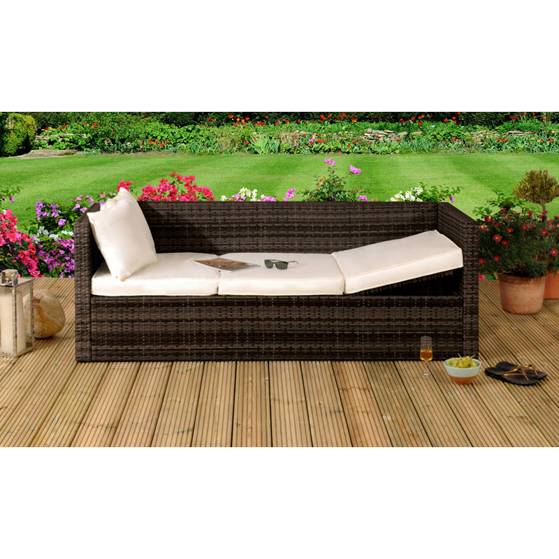 Katelin 187cm Wide Rectangular Patio Sofa with Cushions, Chocolate