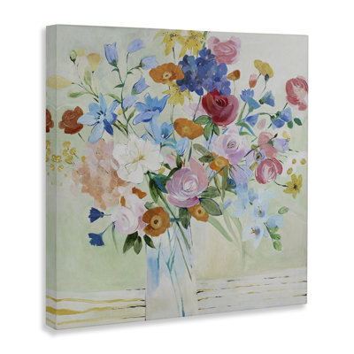 Abstract Mixed Hued Flowers Canvas Wall Art, design by LORENZO COLLECTION