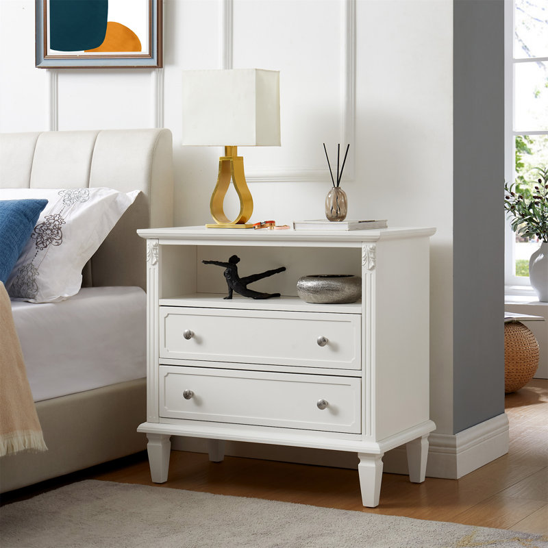 Table de chevet 2 tiroirs avec station de charge, Blanc