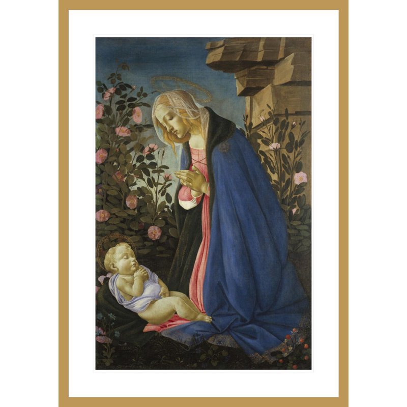 La Vierge adorant le Christ enfant endormi par Sandro Botticelli - Estampe numérique encadrée, H 41,5 po x l 29,58 po