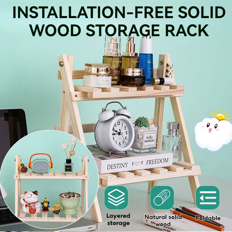 2-Tier Desktop Storage Organizer Countertop Storage Shelf Foldable 2 Tier Ladder