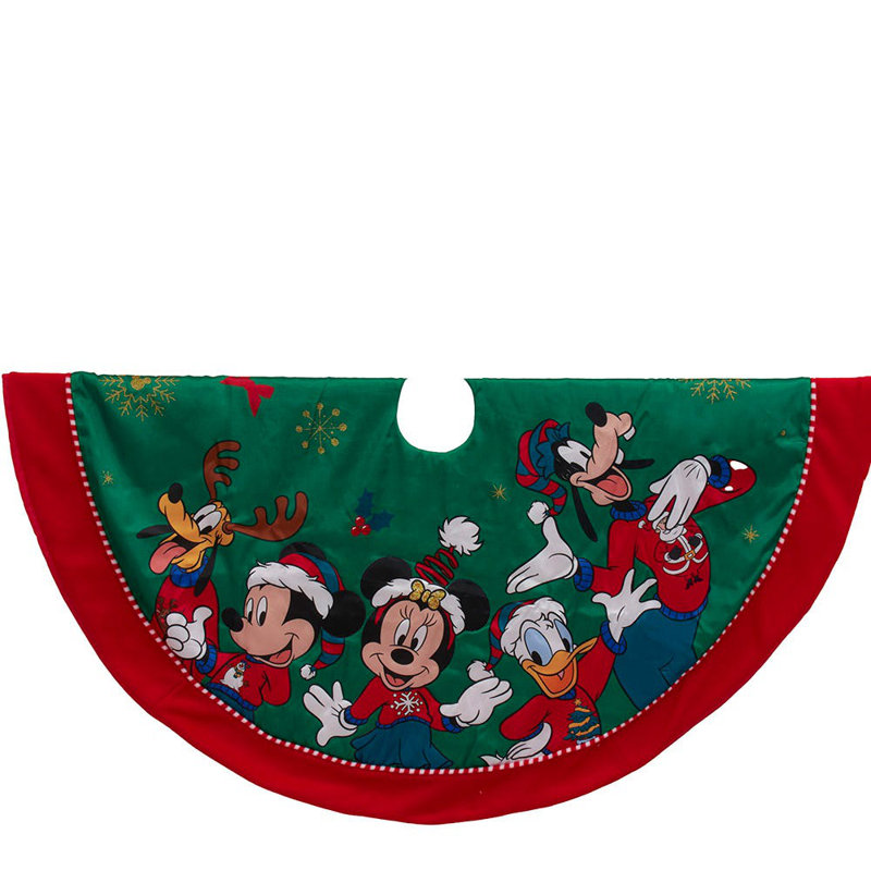 48-Inch Green and Red Mickey and Friends Christmas Tree Skirt