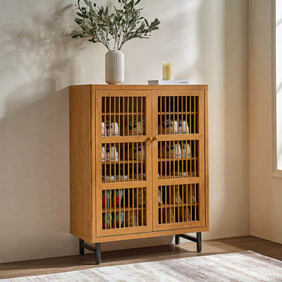 Armoire décorative en bois, armoire à chaussures avec portes à volets, armoire à chaussures à 6 niveaux avec tablettes réglables