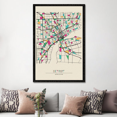 Detroit, Michigan Map 1 Piece Wall Art on Canvas