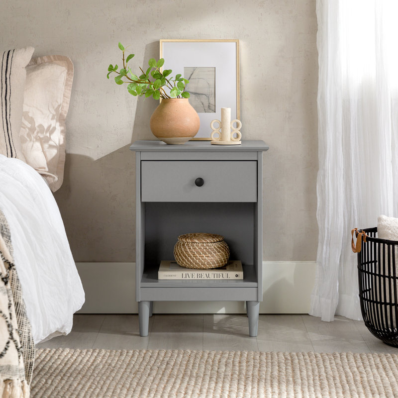 Haney 1-Drawer Solid Wood Nightstand, Gray