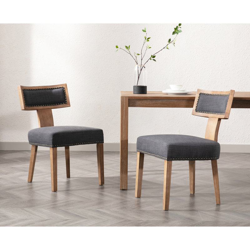 Faranda Mid Century Modern Dining Chairs Farmhouse Upholstered Accent Chairs with Curved Backrests, Charcoal, Wood