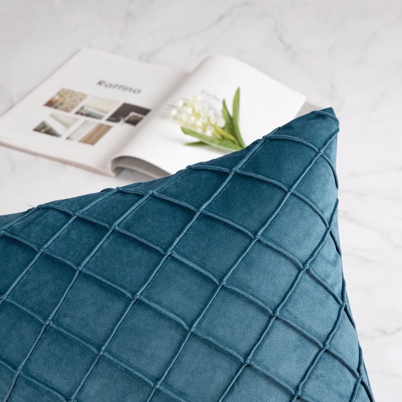 Square 18" Velvet Throw Pillow, Diamond Textured Decorative Pillows, Lake Blue, Polyester