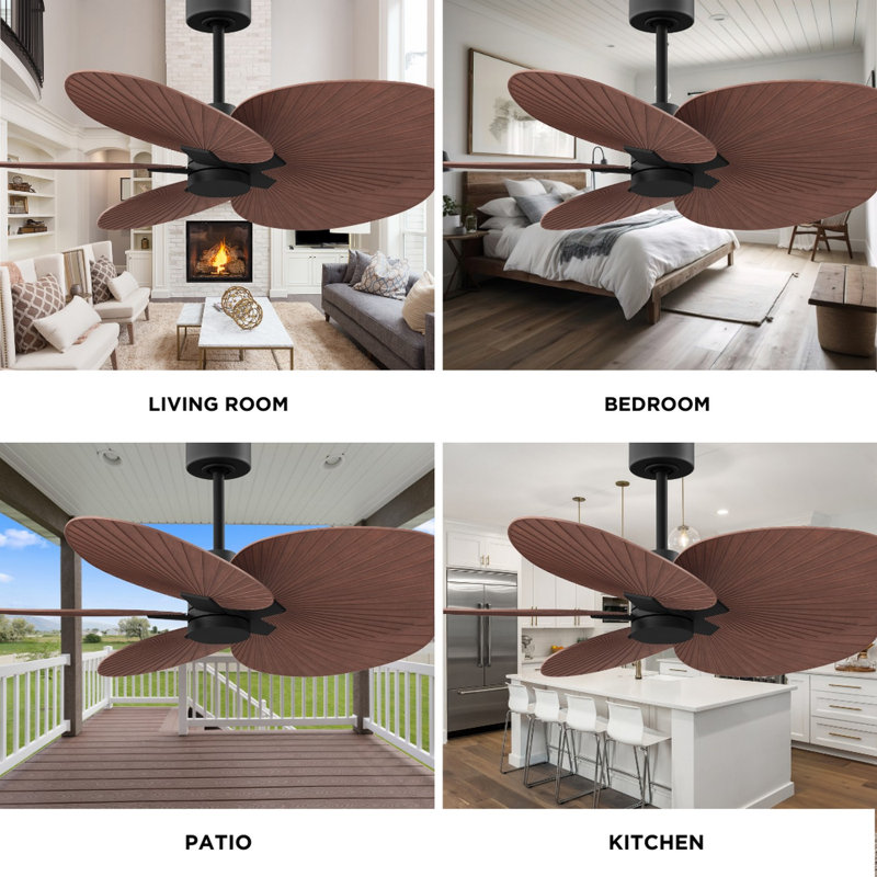 Alessandra Tropical - Five Blade Ceiling Fan - Matte White Finish - Matte White Blades, Matte Black, Walnut Tone