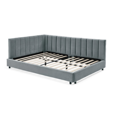 Upholstered Tufted Bed Frame, Sofa Bed Frame with Comfortable Backrest and Armrests, Bed for Bedroom, Living Room,Velvet
