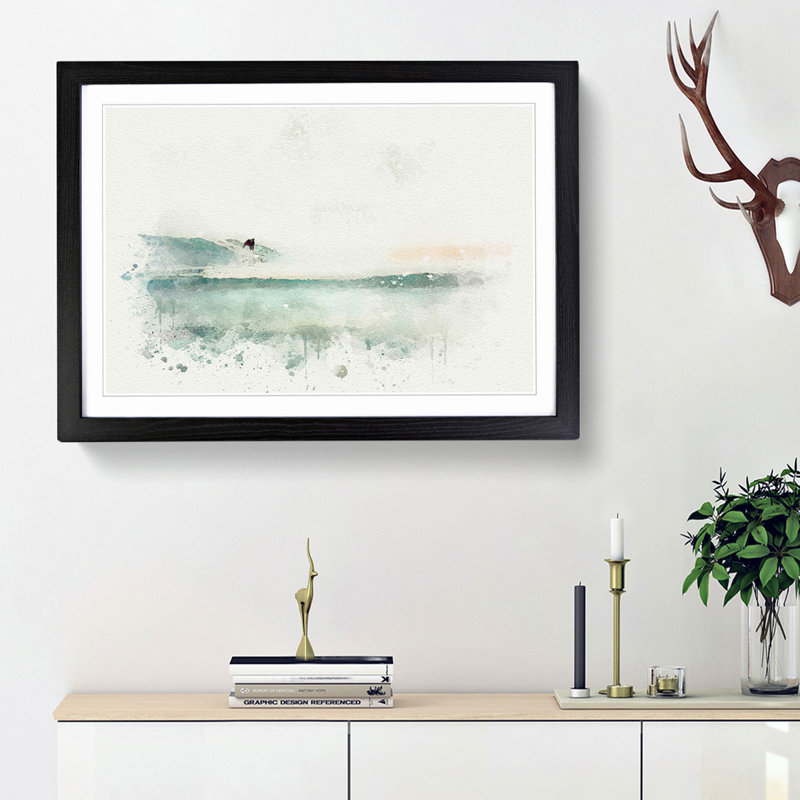 Surfing in Zuma Beach Malibu in Abstract - Framed Print, 62cm H x 87cm W x 2cm D, Black Framed