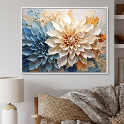 Simple dahlia beige et bleu simple sur toile