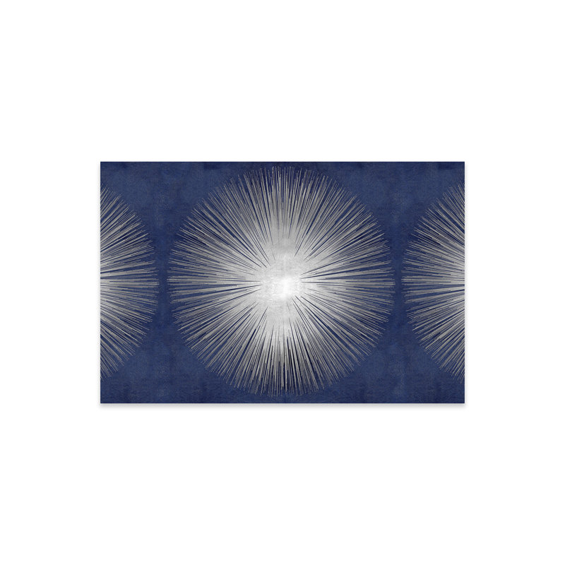Sunburst argenté sur bleu III - peinture sans cadre