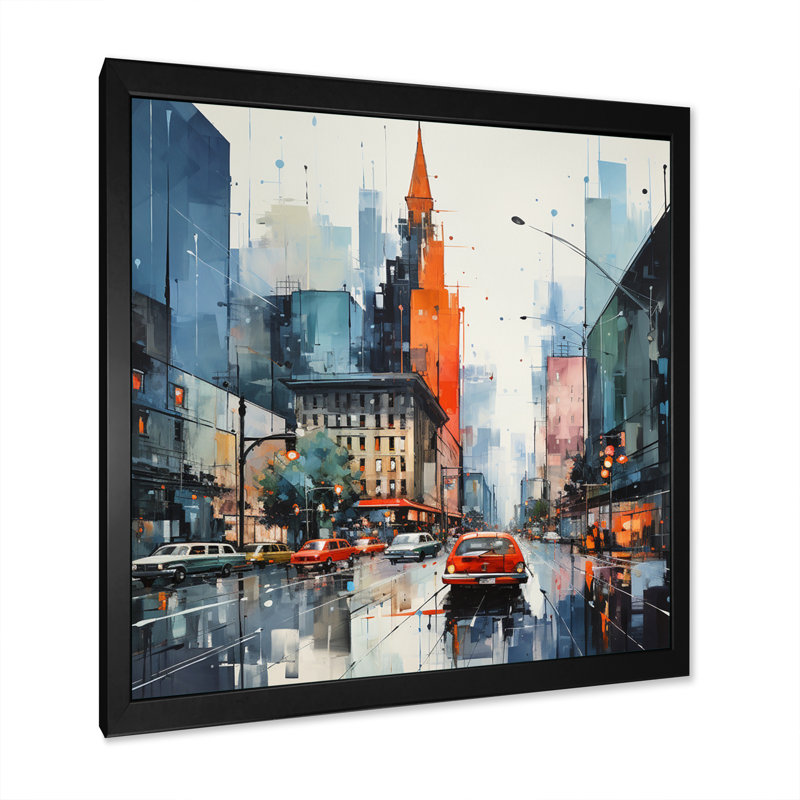 Ameela bleu gris Mid Century Mid-Century Metropolis I - Art abstrait Mid-Century, H 16 po x l 16 po x P 1 po