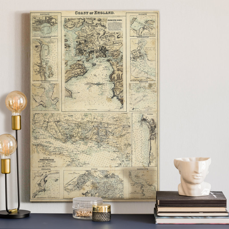 Carte de la côte de - reproduction sur toile, H 27 po x l 18 po x P 1 po