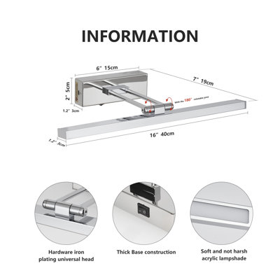 Battery Picture Light, 16 inch Wireless Picture Light for Painting with Remote,Full Metal Rechargeable Art Light,Wall Sconce Display Lighting for Portrait, Photo Frame,Gallery, (Chrome)