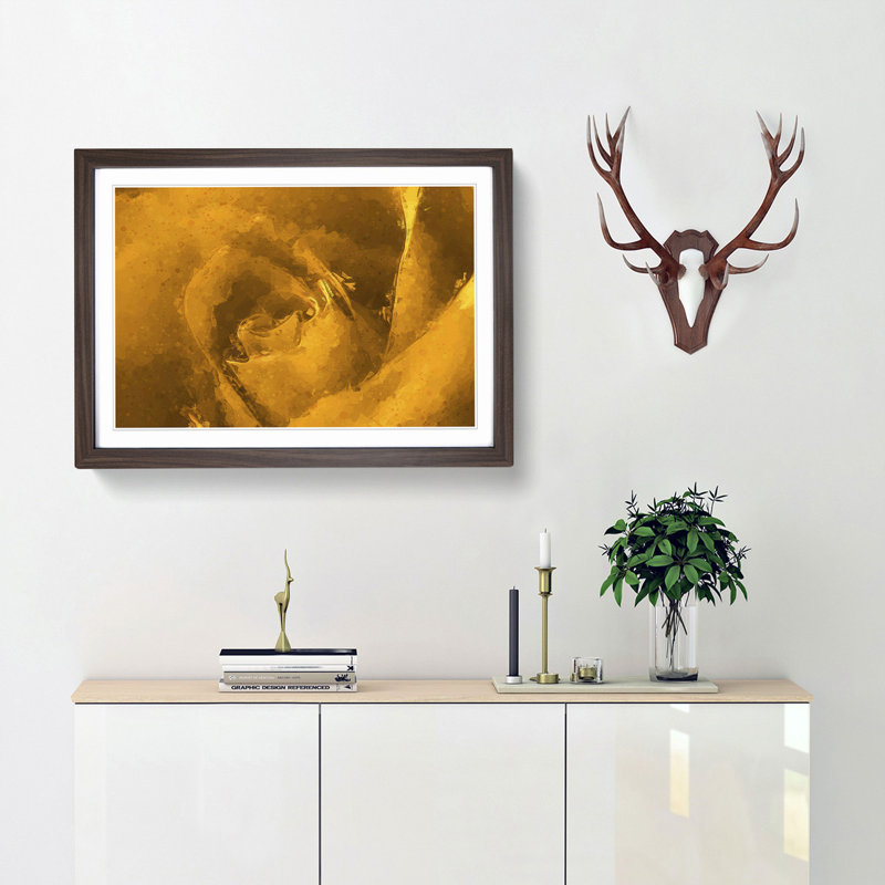 Golden Rose Flower in Abstract - Picture Frame Graphic Art Print, 36cm H x 48cm W x 2cm D, Walnut Framed