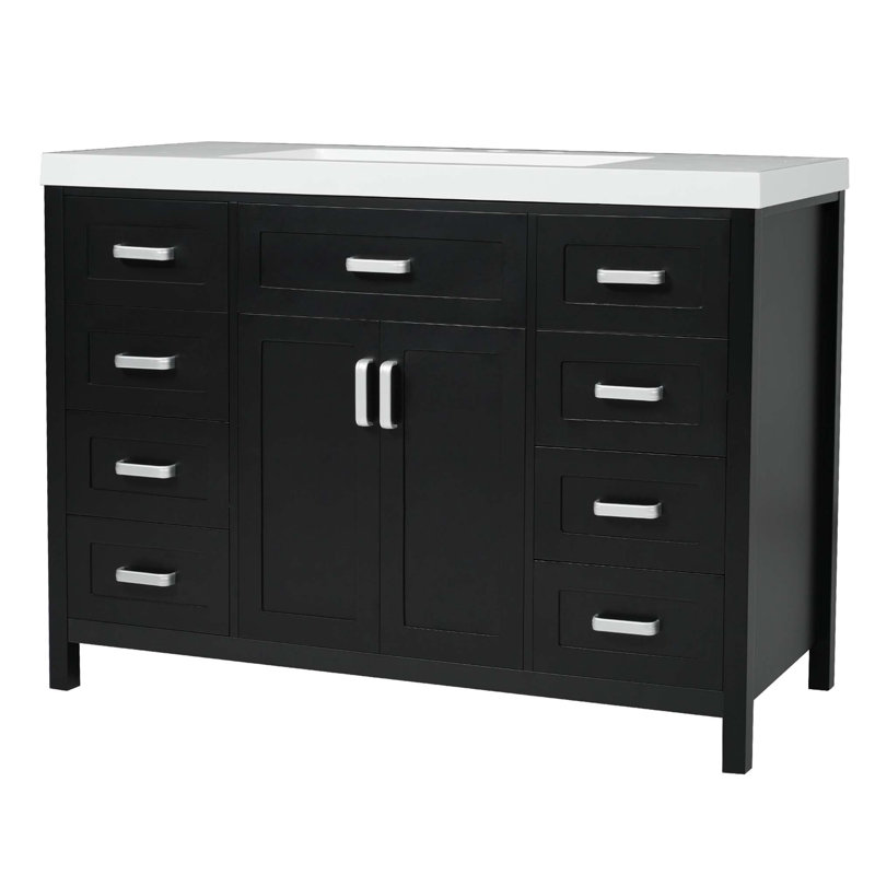 Meuble-lavabo 48 po avec lavabo, 2 portes et 8 tiroirs, système de fermeture en douceur, conception classique, Noir