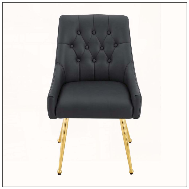 Chaise de salle à manger rembourrée en cuir avec dossier capitonné Diamond, Black