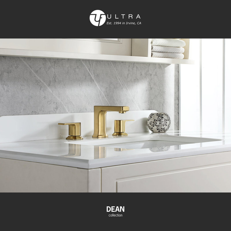 Dean Collection Two-Handle Widespread Short-Veseel Lavatory Bathroom Faucet with Drain Assembly - Brushed Gold, Brushed Gold