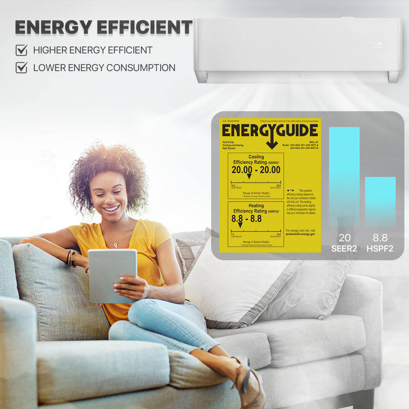 24000 BTU White Wall-Mounted Split Air Conditioner with Heater and Wi-Fi