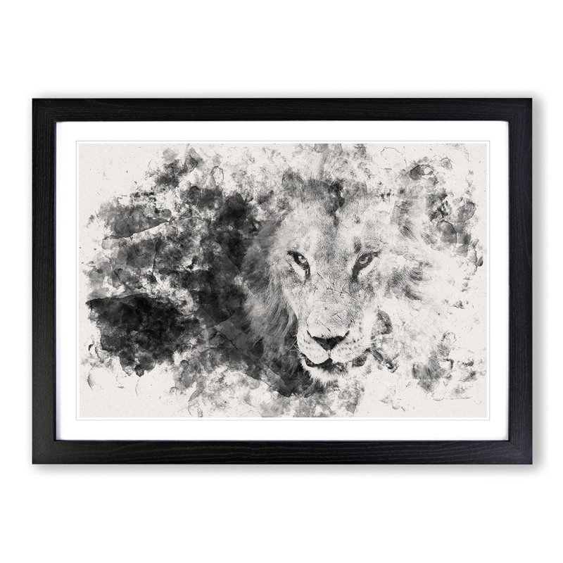 Portrait of a Lion - Picture Frame Graphic Art Print, 24cm H x 33cm W x 2cm D, Black Framed